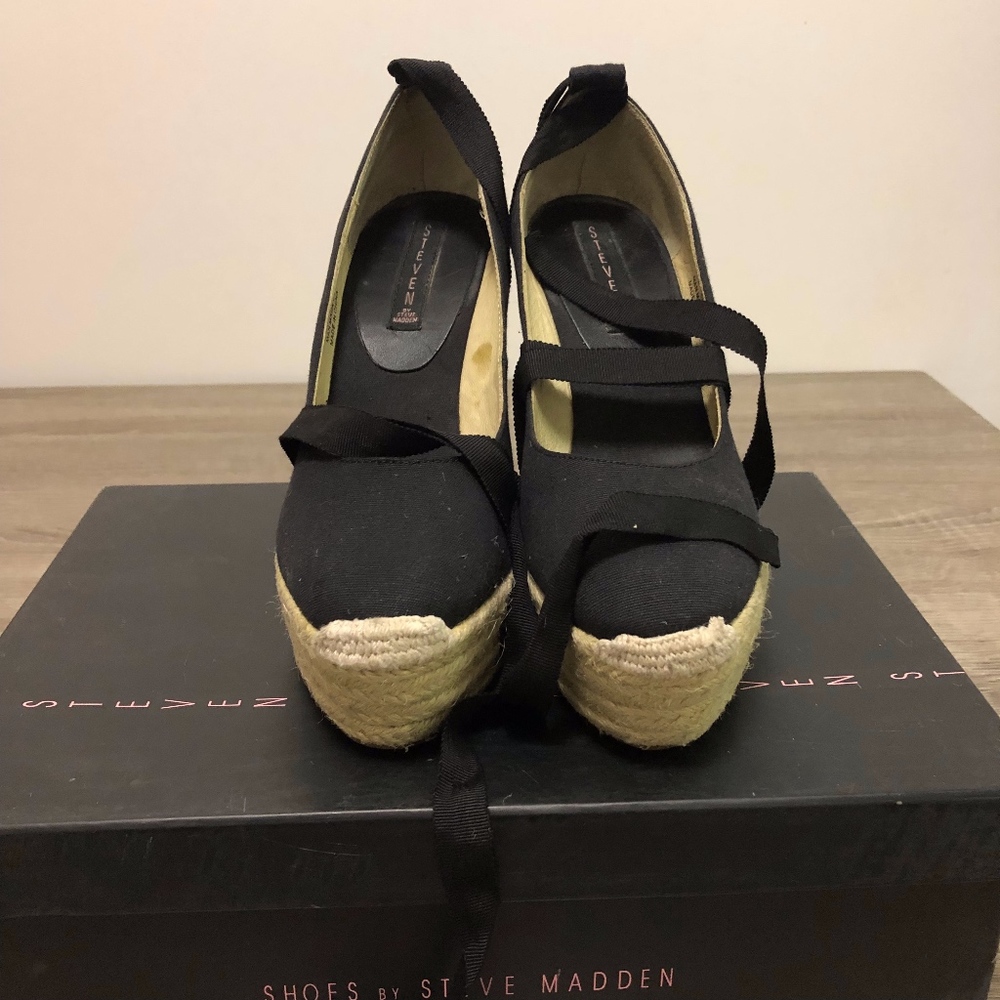 Black lace up espadrilles